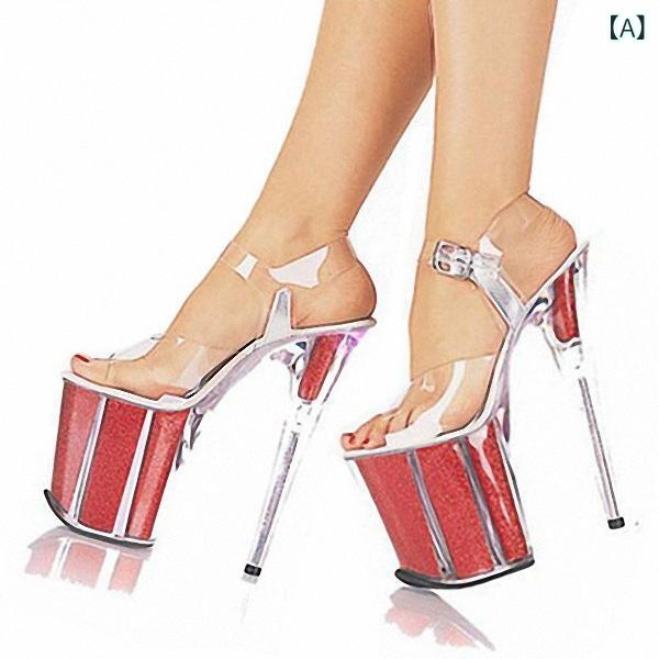 サンダル レディース 透明 プラットフォーム 20cmヒール セクシー ナイトクラブ ポールダンス モデル ショー用 大きいサイズ