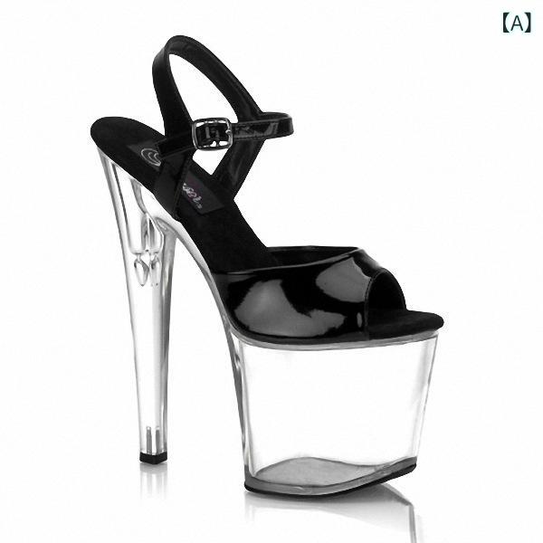 サンダル レディース セクシー クリスタル装飾 20cmピンヒール 厚底プラットフォーム エナメル バックストラップ付き パーティー 結婚式 キャバ イベント 美脚効果 ブラック ピンク シルバー