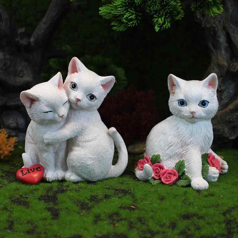 置物 樹脂製 かわいい 猫 インテリア 雑貨 リビング 玄関 デスク飾り 精巧なミニチュア 動物 オブジェ カップル猫 バラ猫 ナチュラルスタイル