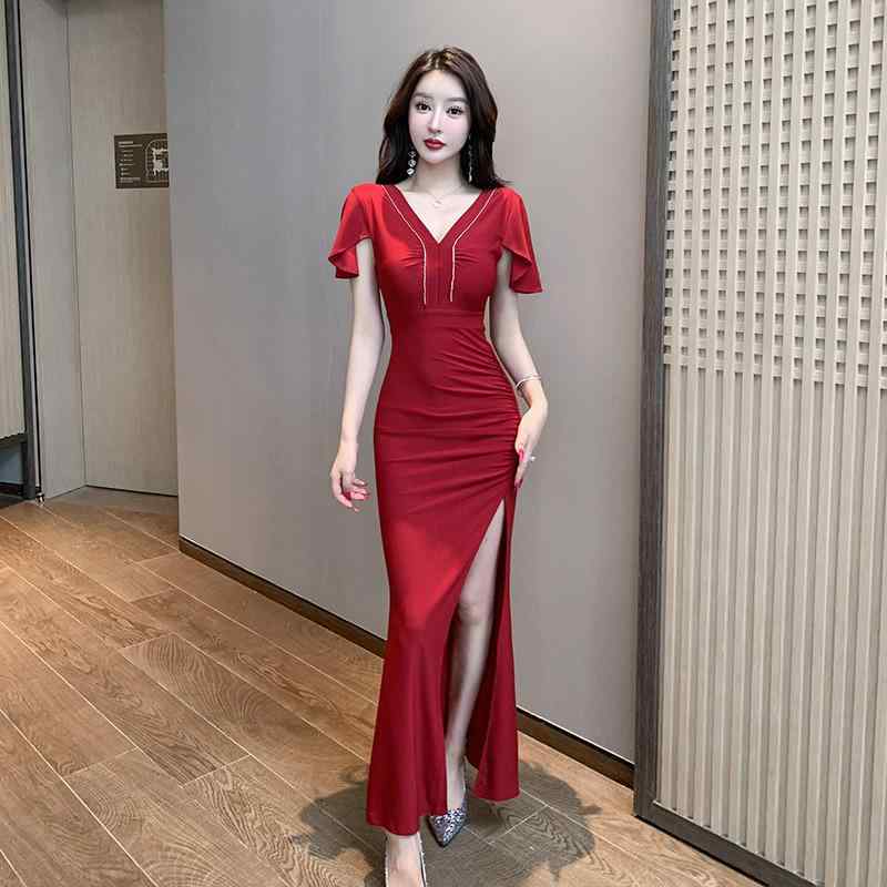 ワンピース レディース セクシー エレガント ウエストシェイプ ボディコン ハイウエスト Vネック Aライン ミニ丈 ショートスリーブ パーティードレス イブニングドレス 無地 ストレッチ
