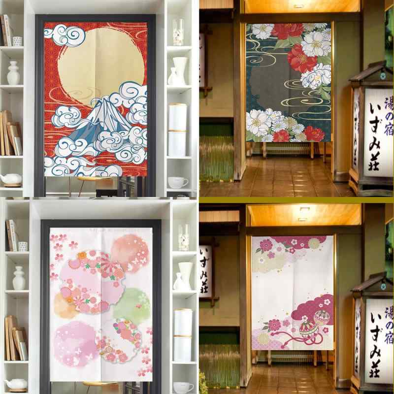 突っ張り棒のれん 目隠し 間仕切り 穴あけ不要 賃貸対応 布製 和風 花柄 ボタニカル柄 キッチン 玄関 寝室 リビング 廊下 ポリエステル