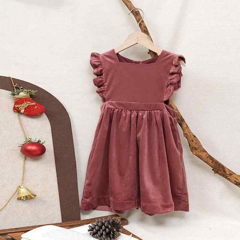 ワンピース キッズ 女の子 ベロア スクエアネック ノースリーブ ウエストギャザー Aライン かわいい クリスマス お出かけ 無地 秋冬 ワインレッド