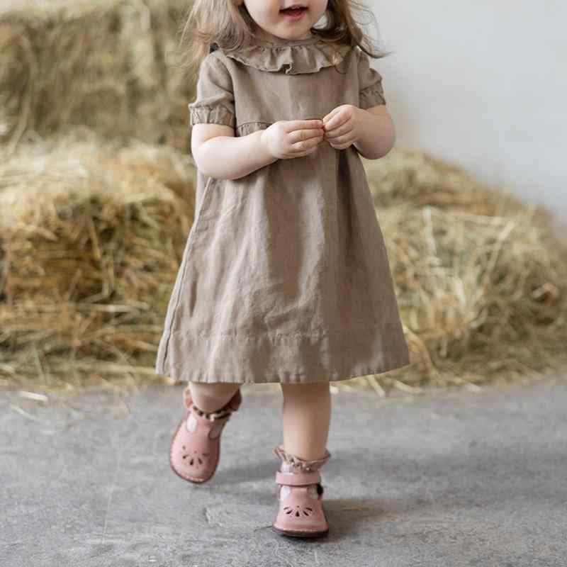 ワンピース 女の子 キッズ 綿麻 半袖 Aライン ドールワンピース フリル襟 かわいい おしゃれ 韓国子供服 サマー カジュアル