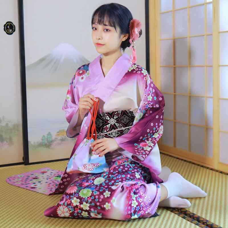 和服 レディース しわになりにくい 振袖 フォーマル ポリエステル 成人式 卒業式 結婚式 イベント 伝統的 柄合わせプリント グラデーション 紫色