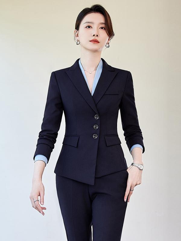 スーツ セットアップ レディース 高級感 深Vネック 営業用 ホテル制服 フォーマル オフィス ユニフォーム 通勤 TR素材 ポリエステル 長袖 ロングパンツ 秋冬