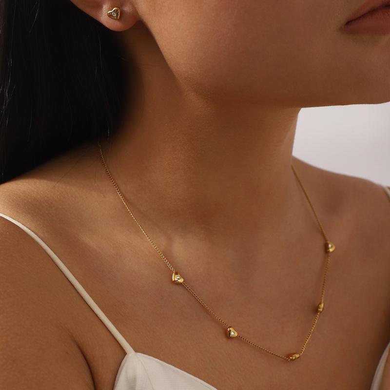 アクセサリーセット レディース 金属アレルギー対応 変色しにくい ステンレス 14K ゴールド シルバー シンプル レトロ ハートモチーフ ネックレス ブレスレット ピアス 上品 万能 オフィス カジュアル ギフト