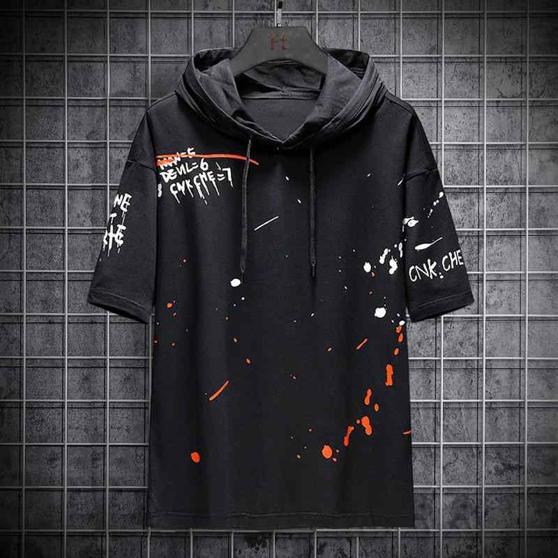 Tシャツ メンズ 半袖 フード付き ゆったり プルオーバー 薄手 綿混 ストライプ柄 春夏 トレンド カジュアル おしゃれ 普段着 ルームウェア