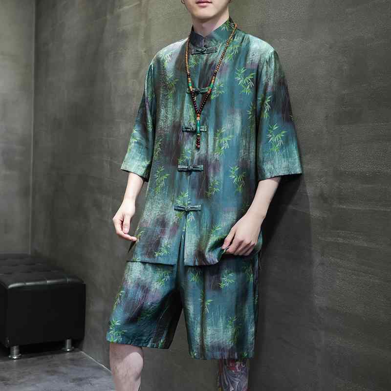 接触冷感 速乾 チャイナ風 メンズ セットアップ 春夏 アロハシャツ ショートパンツ 大きいサイズ カジュアルスタイル ポリエステル リラックスウェア