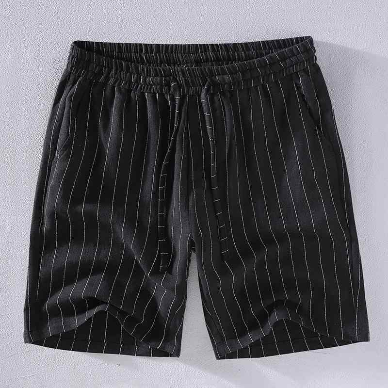 ハーフパンツ メンズ 薄手 吸汗速乾 ゆったり ビッグサイズ 5分丈 ラミー 麻混 ストライプ マルチポケット レトロ カジュアル ビーチ 春夏