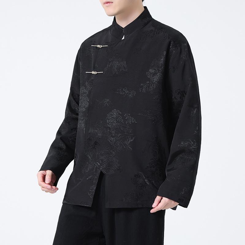 ジャケット メンズ 高級感 ジャガード織り 斜め襟 チャイナボタン 中国風 新中華風 レトロ 春夏 カジュアル トップス 上着 ポリエステル
