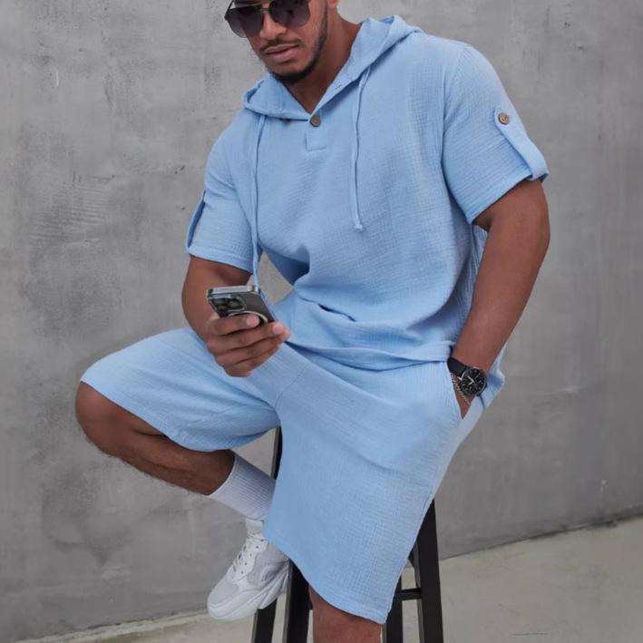 メンズ セットアップ カジュアル スポーツ フード付き 半袖 Tシャツ ショートパンツ ゆったり ルームウェア 部屋着 春夏 ポリエステル素材