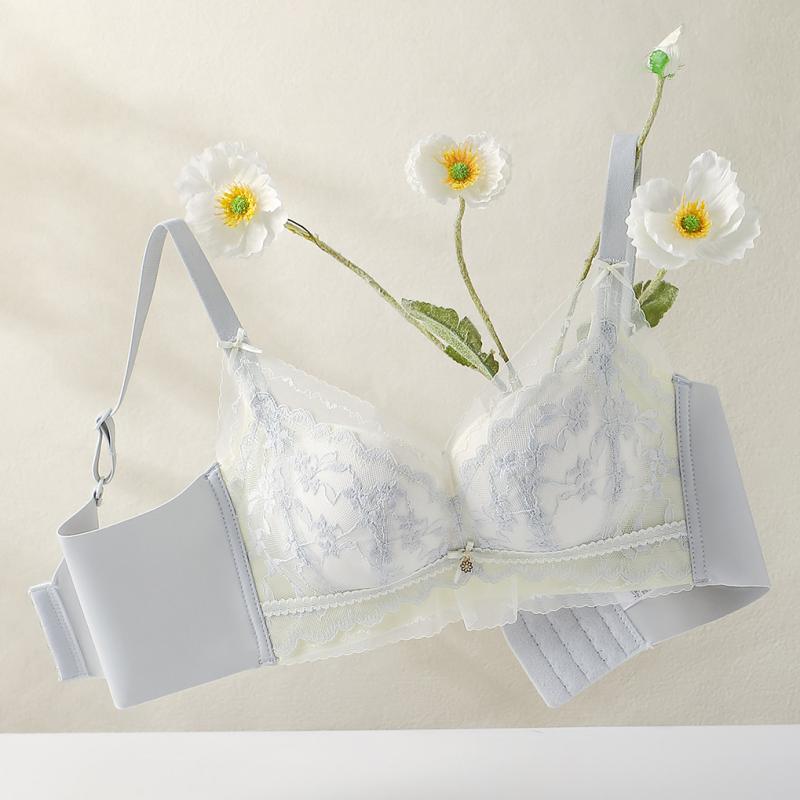 ブラジャー レディース 脇高 小胸 谷間メイク シームレス 通気性 ボリュームアップ 副乳カバー 垂れ防止 調整型 レース 3/4カップ 快適 ブラ＆ショーツセット モダール素材