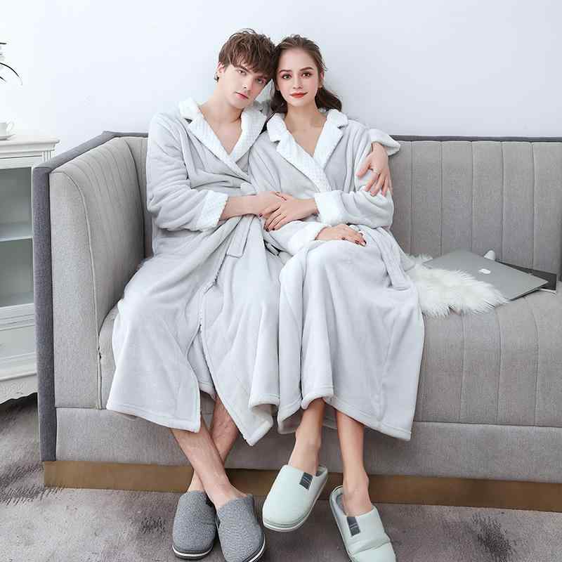 厚手 あったか サンゴフリース フランネル バスローブ 男女兼用 カップル ペア 秋冬 ロング丈 長袖 紐付き ルームウェア パジャマ ガウン 部屋着