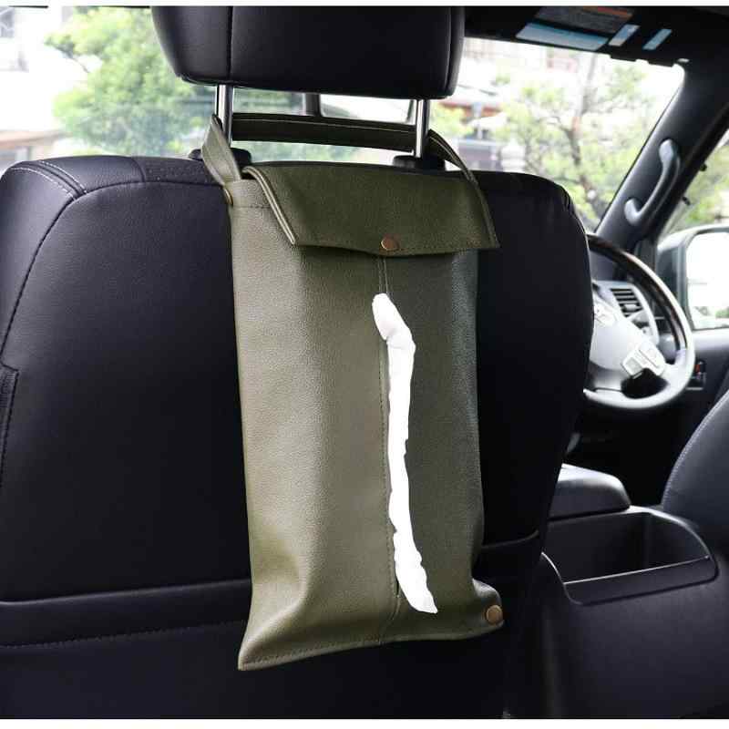 ティッシュケース PUレザー おしゃれ 壁掛け 吊り下げ 車載 車内アクセサリー 後部座席 収納ポケット 多機能 リビング 洗面所 キッチン対応 多用途