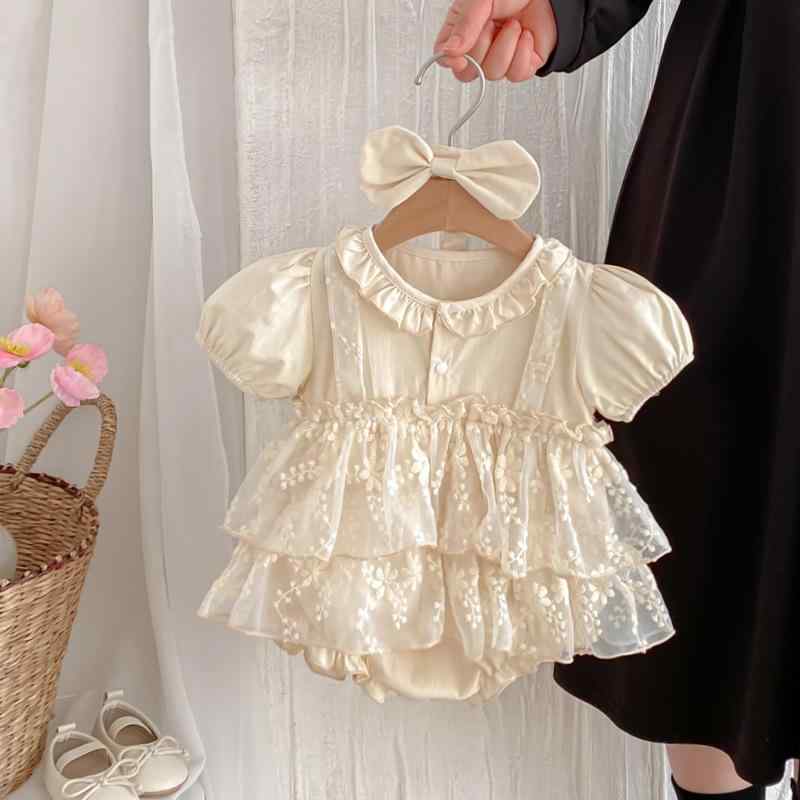 ロンパース ベビー 女の子 春夏 半袖 コットン100% プリンセス風 レース フリル 薄手 カバーオール かわいい 赤ちゃん服 乳幼児
