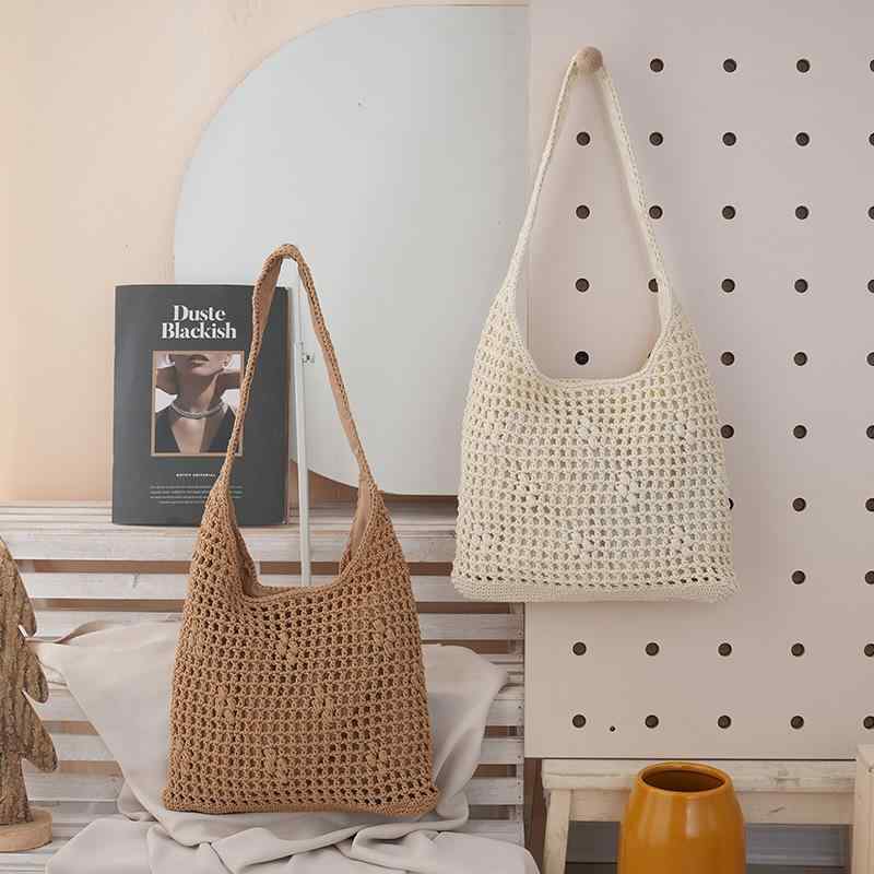 カゴバッグ レディース 大容量 春夏 透かし編み ワンショルダー ビーチバッグ A4収納 マグネット開閉 コットンロープ ソフト素材 縦型スクエア カジュアル デイリーユース