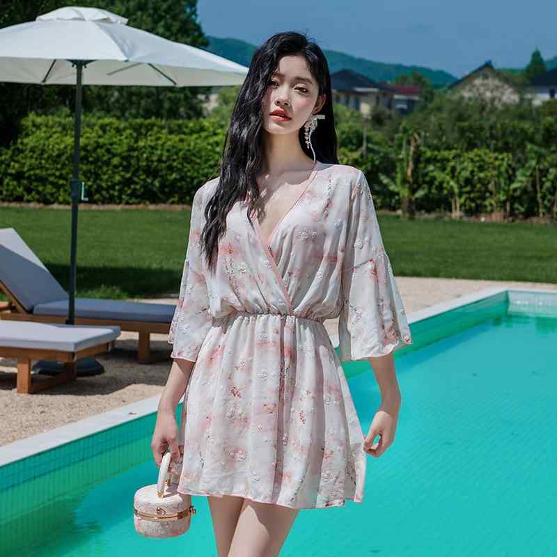 水着 レディース ビキニ スリーピース 体型カバー 細見え 露出控えめ 盛れる セパレート 温泉 プール リゾート ワイヤー入り パッド付き ピンク ネイビー