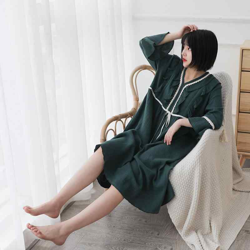 ワンピース マタニティ 産後 授乳服 薄手 コットン クレープ 春夏 九分袖 Vネック レース ルームウェア 部屋着 シンプル