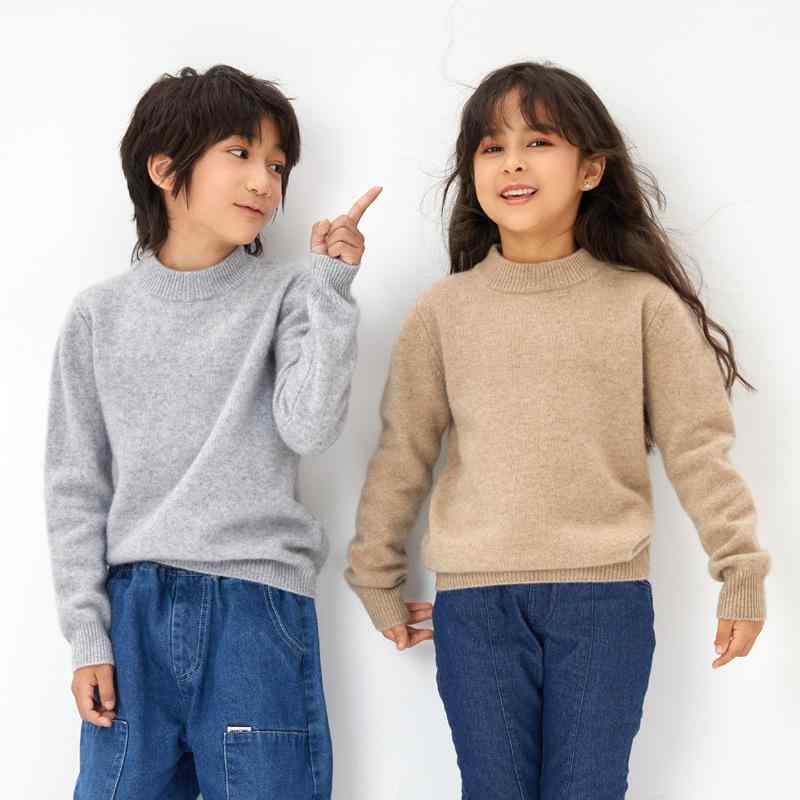 編み物 キッズ 男女兼用 秋冬 無地 ティーシャツ ハイネック 長袖 カシミール 保温 朦々たる 生あたたかい 膚ざわり 愛くるしい 分かりやすい 心地よい 定番 着回し 赤ちゃん服