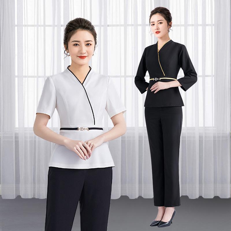 ユニフォーム レディース 女性用 吸汗速乾 美容室 エステサロン スパ 足ツボマッサージ 耳かき 施術着 技師用 美容師用 制服 プルオーバートップス ストレートロングパンツ ポリエステル オールシーズン