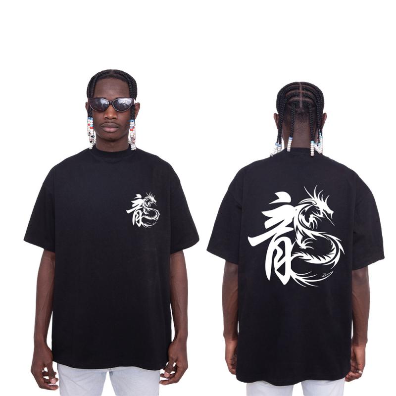 Tシャツ メンズ 吸湿速乾 通気性 抗菌 防シワ 厚手 綿100% 辰年限定 ドラゴン柄 プリント ビッグシルエット クルーネック ドロップショルダー カジュアル ペアコーデ 春夏 デイリーユース