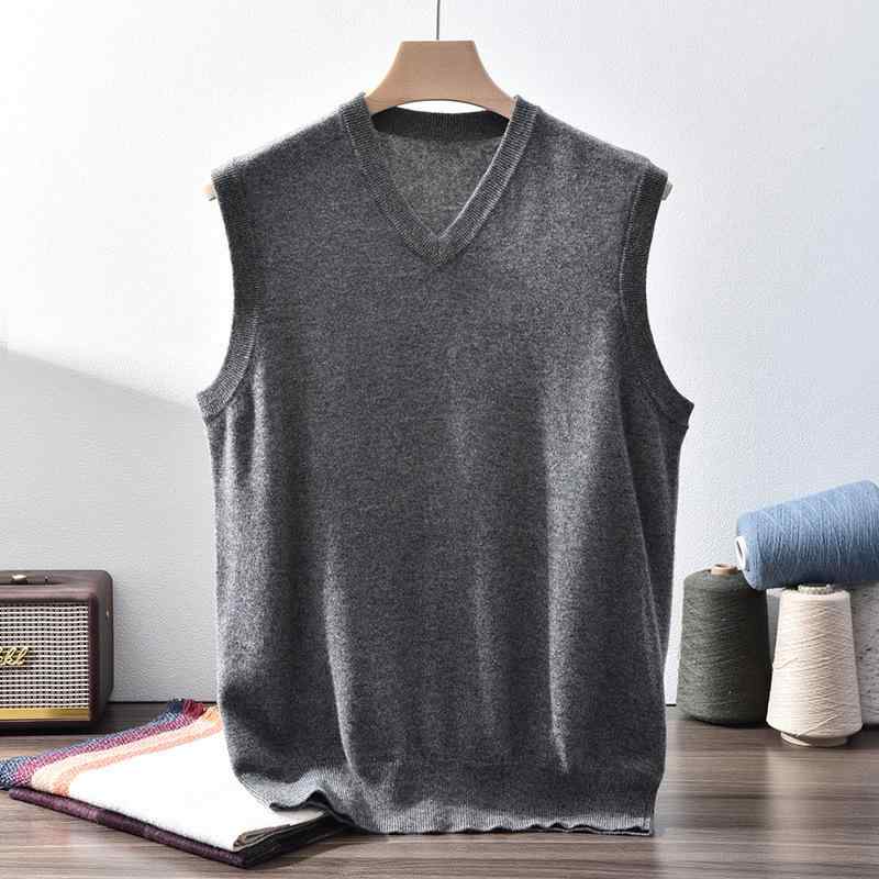 より良い メンズ 成人男性用 カシミール Vのど首 ティーシャツ ノースリーブ ゆったり ルーズフィット カシミヤニットベスト 下穿き 秋冬 雅びやか 御膳上等感 保温 生あたたかい 重ね着 商行為 事務室心地よい 無地 その他-日用品雑貨・文房具・手芸