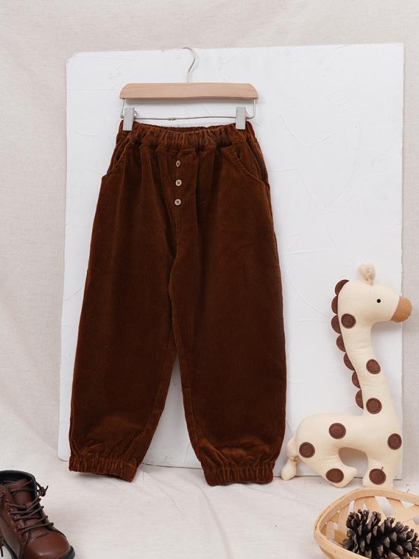 キッズ 男女兼用 あったか 保温 やわらか コーデュロイ ロングパンツ ジョガー キャロット テーパード 裾絞り ウエストゴム カジュアル 綿 コットン 秋冬 子供服