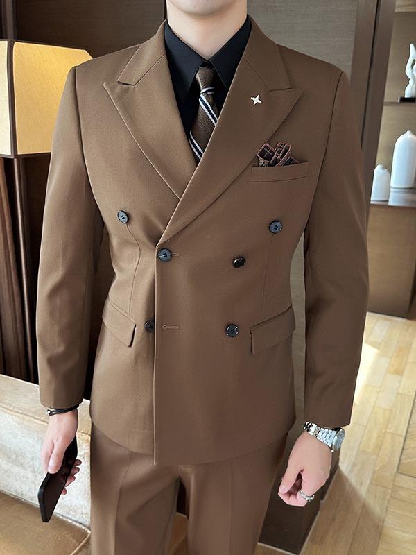 スーツ メンズ 男性用 スリーピース ダブルブレスト ピークドラペル スリムフィット 結婚式 二次会 フォーマル ビジネス 秋冬 無地 ジャケット ベスト パンツ セットアップ|モズラボ