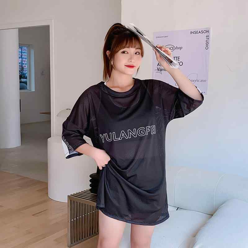 水着 レディース 大きいサイズ プラスサイズ ゆったり 体型カバー セパレート メッシュトップス ショートパンツ ミドル丈袖 カップ付き ノンワイヤー スポーツ フィットネス プール 競泳