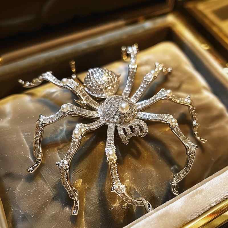 ブローチ レディース ジルコニア 本金メッキ スパイダーモチーフ 高級感 上品 アンティーク調 銅製 オリジナルデザイン アクセサリー プレゼント
