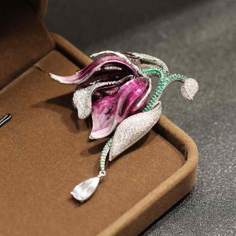 ブローチ レディース 上品 エレガント レトロ 個性的 高級感 パープル グラデーション エナメル釉 花 立体 フラワーモチーフ ファッション小物 アクセサリー フォーマル カジュアル 胸元カバー プレゼント ギフト