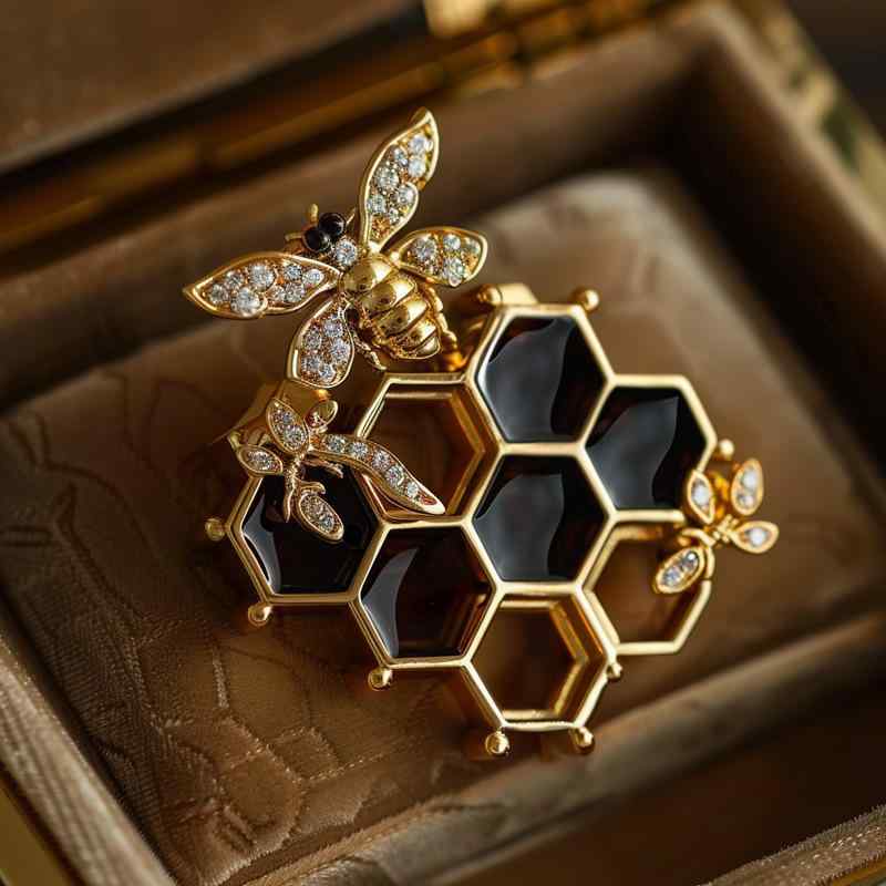 ブローチ レディース かわいい 昆虫 ハニカム柄 高級感 オリジナルデザイン 電気メッキ加工 銅製 秋冬 上品 おしゃれ ギフト