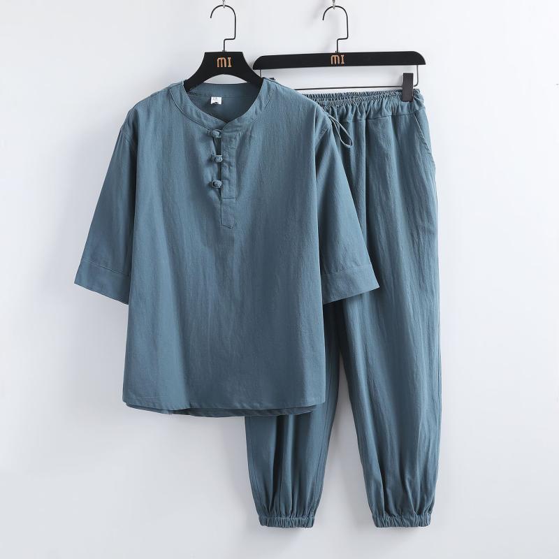 セットアップ メンズ 中華風 唐装 漢服 居士服 麻 リネン 綿麻 半袖 盤ボタン 涼しい 通気性 普段着 カジュアル リラックスウェア
