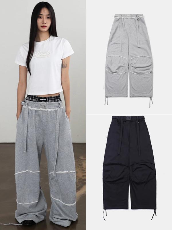 パンツ レディース ワイドパンツ スウェット ストレート ウエストゴム ゆったり 楽ちん カジュアル ダンス リラックス コットン グレー ブラック 春夏｜モズラボ