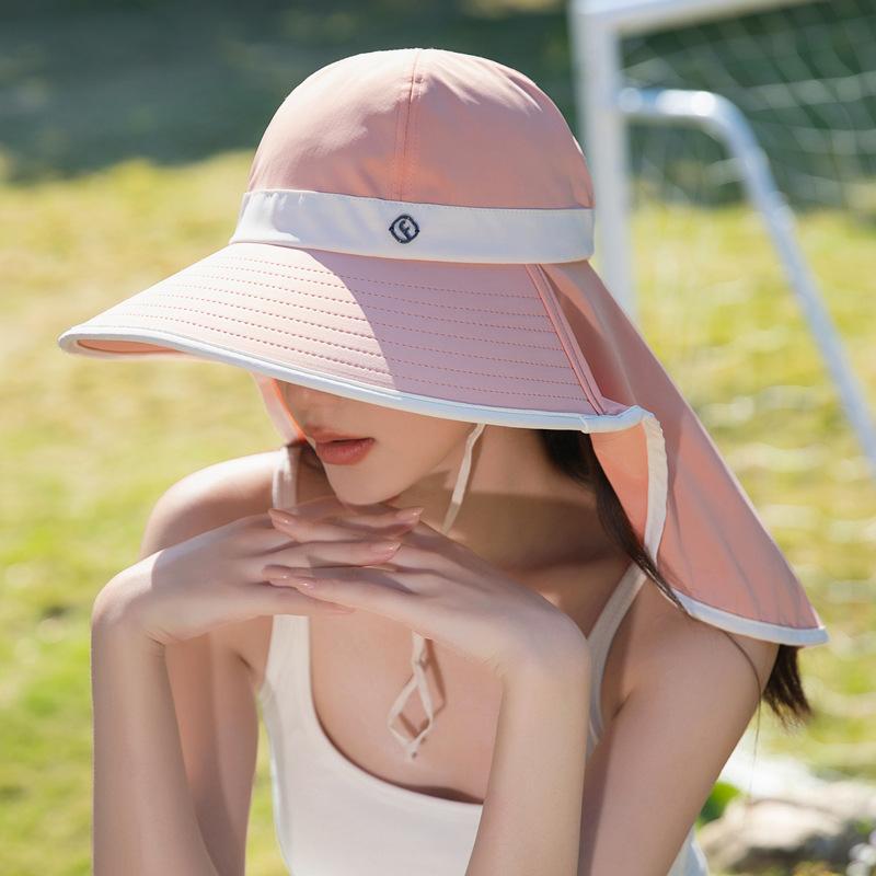 帽子 レディース UVカット つば広 日よけ 首元ガード 防風 ショール付き ハット アウトドア ガーデニング 紫外線対策 春夏秋 ポリエステル フリーサイズ 白 ピンク 黒 青 濃いグレー 携帯 折りたたみ
