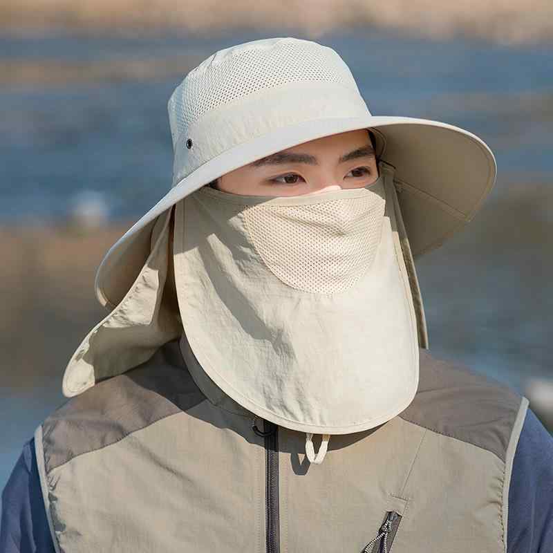 登山ハット メンズ UVカット 速乾 通気性 つば広 フェイスカバー取り外し可能 多機能 防水 防風 アウトドア ハイキング キャンプ 首元ガード 春夏