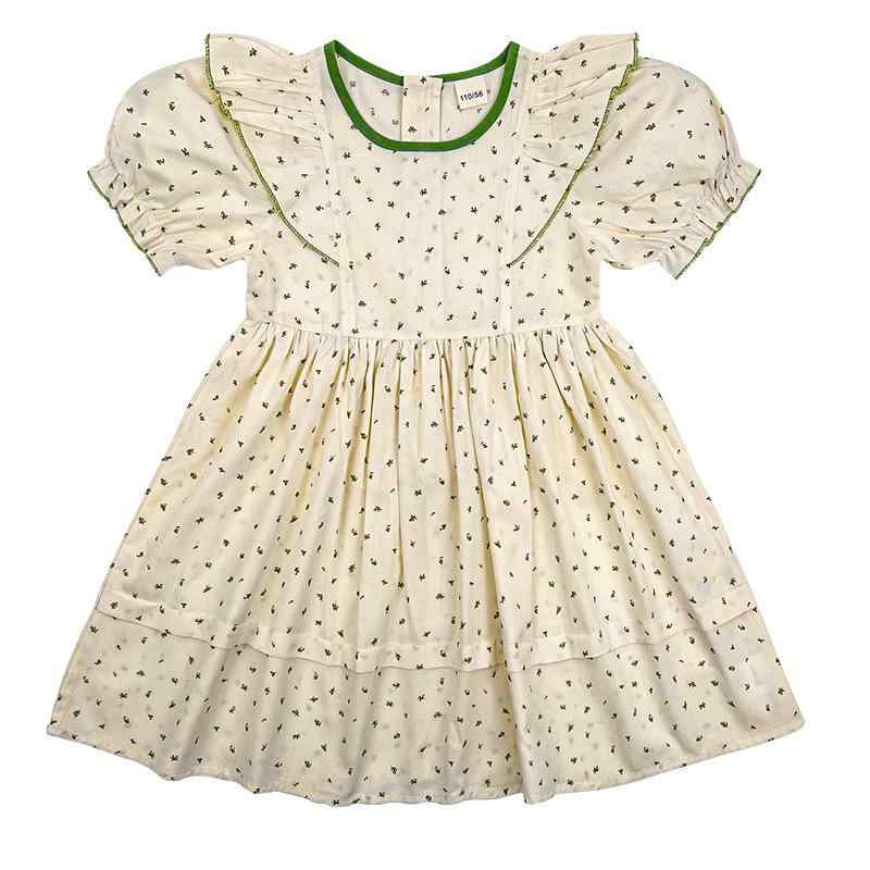 ワンピース キッズ 女の子 小花柄 プリンセス ゆったり ロング丈 半袖 コットン100% おしゃれ かわいい 春夏 子供服 オフホワイト 中大子供向け