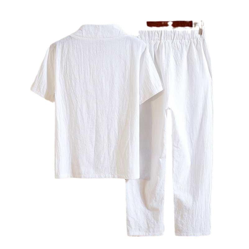 セットアップ メンズ 中国風 綿麻素材 ゆったり 大きいサイズ 五分袖 Tシャツ 9分丈パンツ 春夏 清涼感 通気性 ルームウェア 部屋着 大人カジュアル
