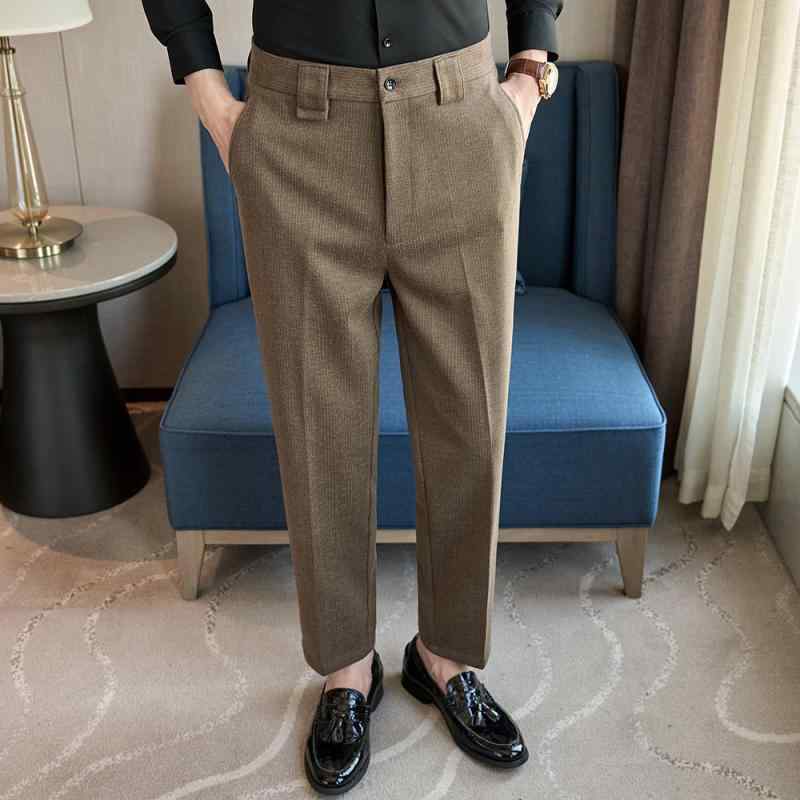 スラックス メンズ 秋冬 シャドウストライプ スリムフィット きれいめ ストレート ストレッチ ビジネス カジュアル 通勤 ロングパンツ ポリエステル混紡
