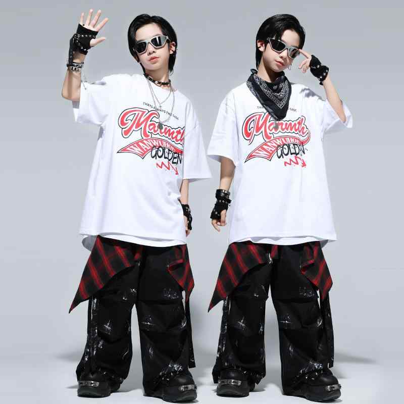 キッズ 男の子 女の子 ヒップホップ ダンス衣装 ストリート 半袖 Tシャツ ポリエステル プリント 発表会 イベント 練習着 クール かっこいい 夏服 子供服