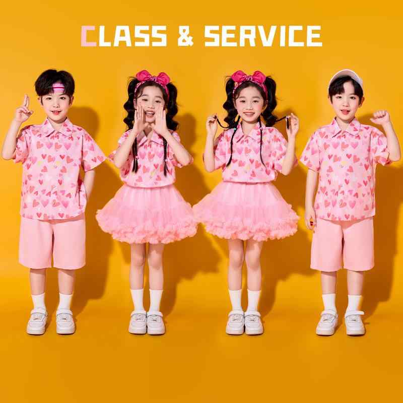 ダンス衣装 キッズ ジュニア チアガール セットアップ 吸汗速乾 柔らか素材 小学生 幼稚園 発表会 練習着 イベント 大会 ユニフォーム 男女兼用 夏 フレアスカート 半袖トップス