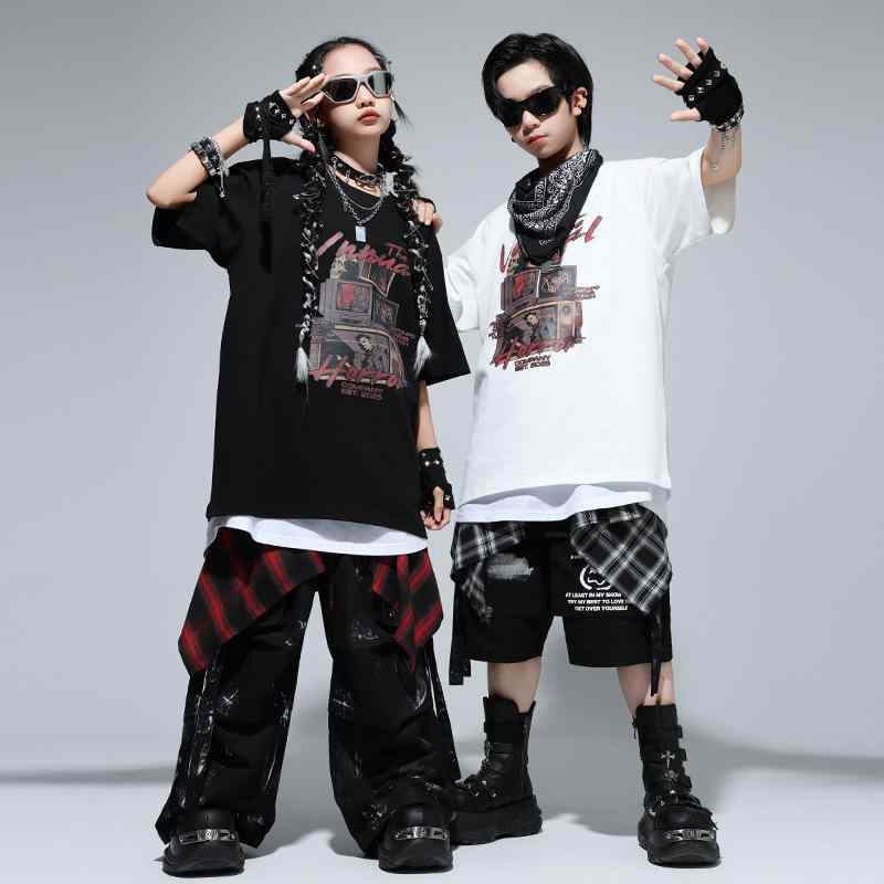 キッズ ダンス衣装 男の子 女の子 ヒップホップ ストリート系 発表会 ドラム 練習着 舞台 ステージ 上下セットアップ ポリエステル素材 子供服 ジュニア 春夏
