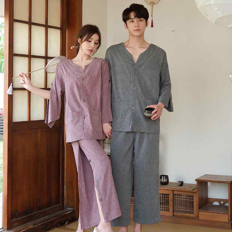 艾灸ウェア 男女兼用 綿100% 厚手 ロング丈 肩開き 袖開き 前後開き 裾サイドスリット 伸縮性 治療着 ルームウェア 上下セット 丸首 カッサ対応