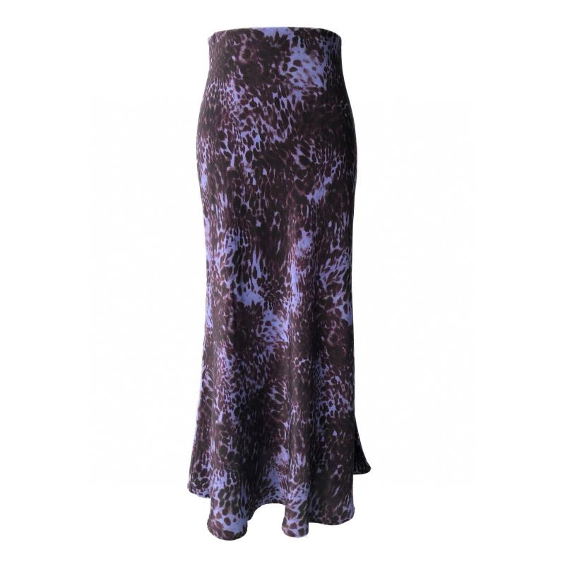 スコート レディース ロングスコート パープル ヒョウ柄 秋冬 フレンチ表現スタイル ヴィンテージ調 ご機嫌酉の方角 酉の方角予防医学 サンドウォッシュ工業 地絹調