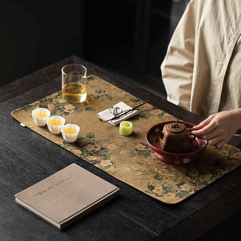茶席 ドライ 吸水 断熱 高級感 香雲紗 正絹 シルク 麻 テーブルランナー テーブルマット 大判 花柄 モダン中華風｜モズラボ