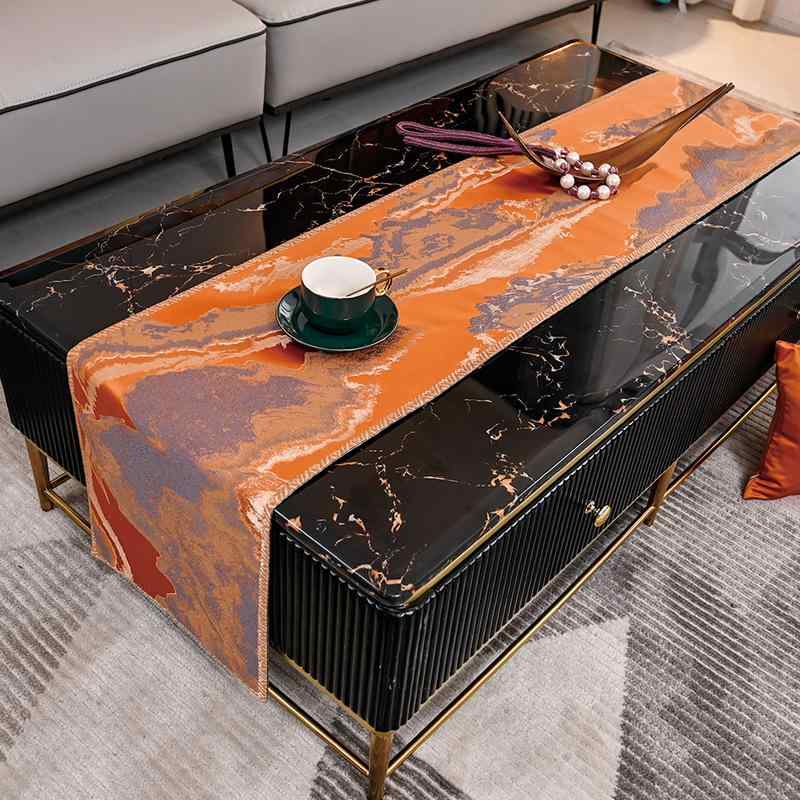 テーブルランナー 新中華風 ホテルライク ポリエステル 風景柄 ダイニング ローテーブル テレビ台 ベッドランナー 装飾布 おしゃれ 高級感 オレンジ グリーン ブルー イエロー グレー 5色展開
