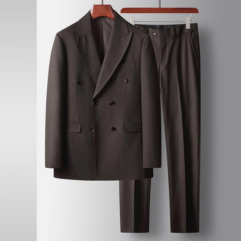 スーツ メンズ ダブルブレスト セットアップ ビジネス フォーマル 結婚式 披露宴 パーティー 新郎 礼服 高級感 ノッチドラペル スリムフィット カーキ 春秋 ポリエステル ビスコース 通勤｜モズラボ