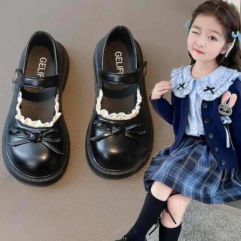 パンプス 女の子 ガールズ フォーマルシューズ キッズ ロリータ プリンセス イギリス風 ブリティッシュ ソフト底 疲れにくい 牛革 マジックテープ リボン 発表会 結婚式 入学式 卒園式 七五三 通学 オフホワイト ブラック 春秋