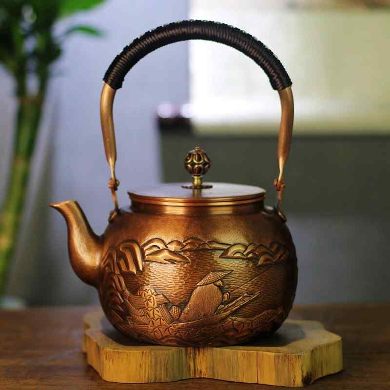 急須 銅製 手打ち 紫銅 槌目 レトロ 茶器 電気コンロ対応 銅壺|モズラボ