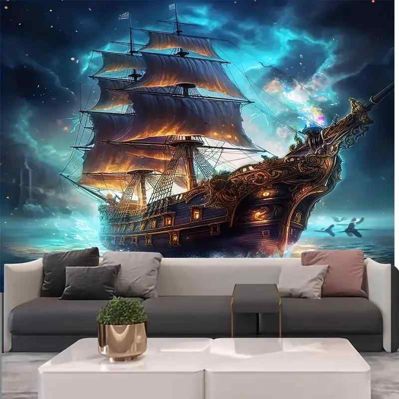 楽天市場】タペストリー 海洋 ファンタジー 海賊船 帆船柄 北欧